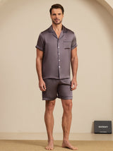 [Lilla Grå] SilkSilky-NO Short Sleeve Lapel Collar Pyjamas for menn 003