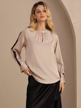 [Tan] SilkSilky-NO Long Sleeve Keyhole Neck Damebluser 001