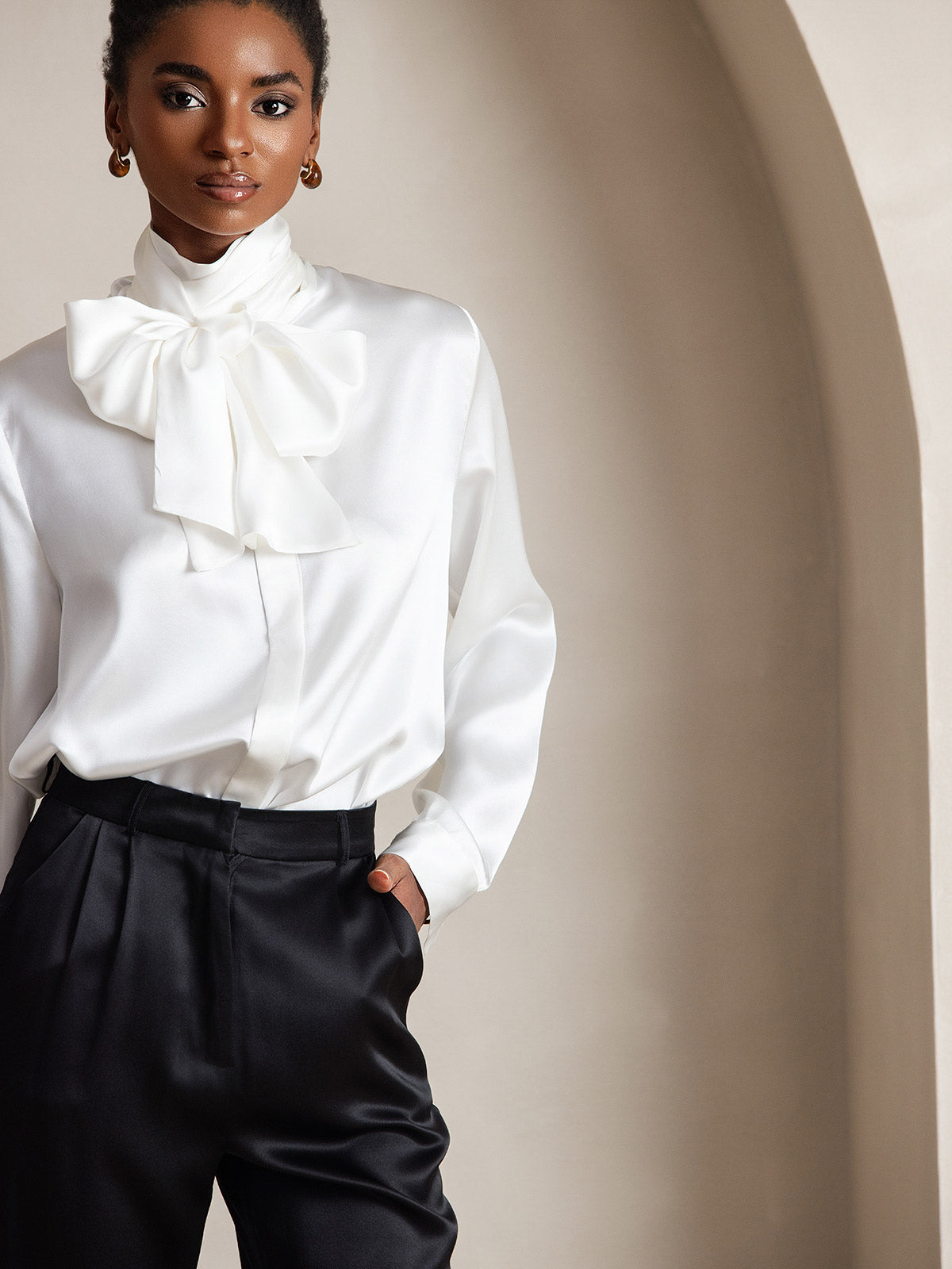 [Hvit] SilkSilky-NO 19Momme Bluse 006