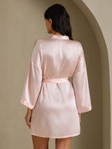 [Lyserosa] SilkSilky-NO 3/4 Sleeve Morgenkåpe for Kvinner 002
