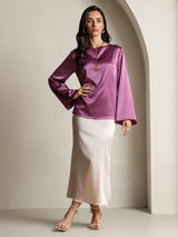[Mørklilla] SilkSilky-NO Long Sleeve Boat Neck Bluse 006