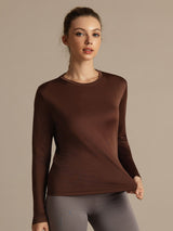 [Kaffe] SilkSilky-NO Langermet Tett Crew Neck T-skjorte for Kvinner 005