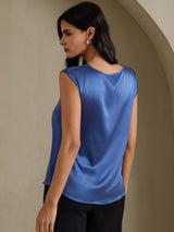 [Ekte Petrol] SilkSilky-NO Cap Sleeve Round Neck T-skjorte for Kvinner 002