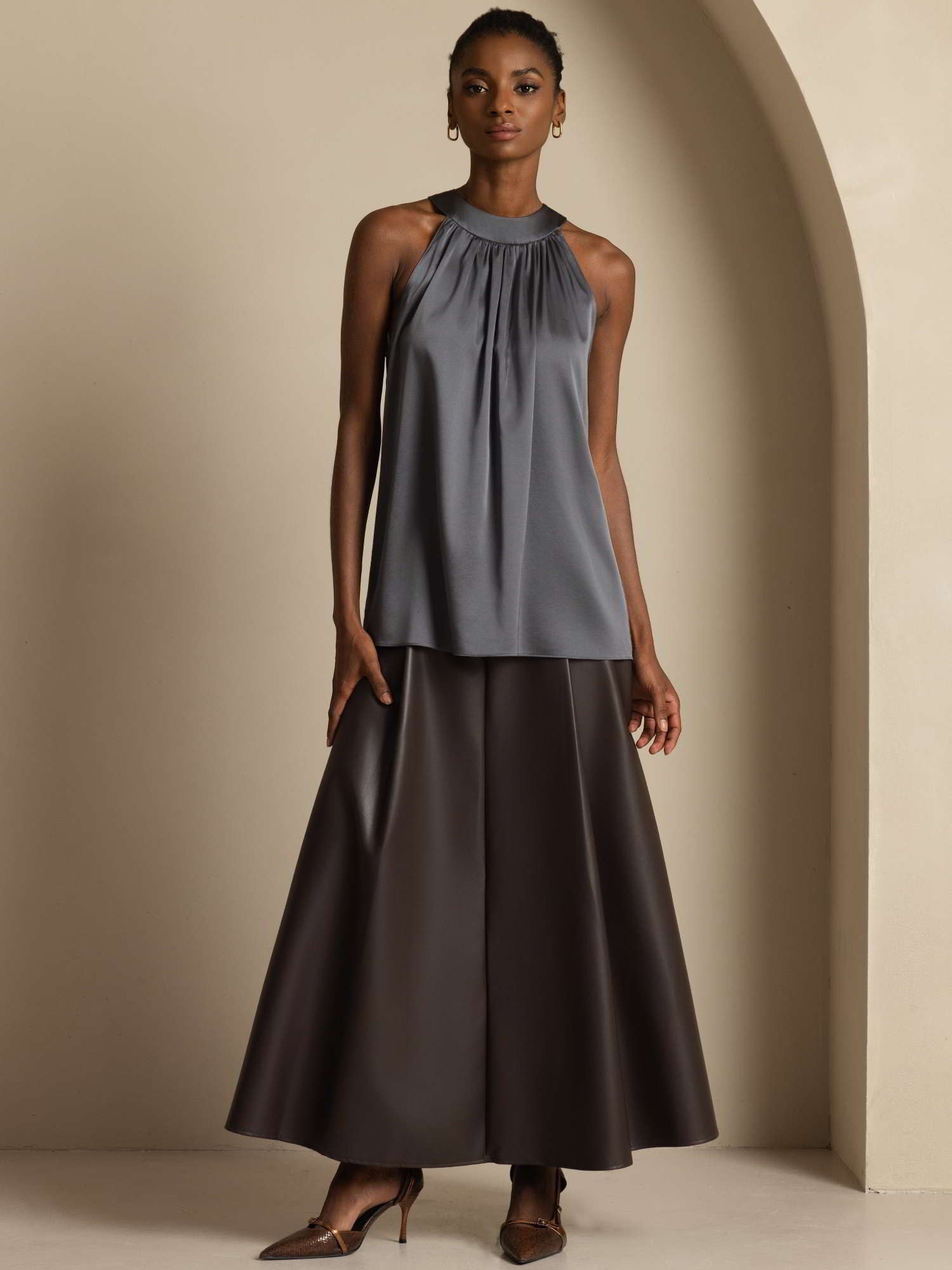 [Mørkegrå] SilkSilky-NO 19Momme Silke Womens T-Shirt 005