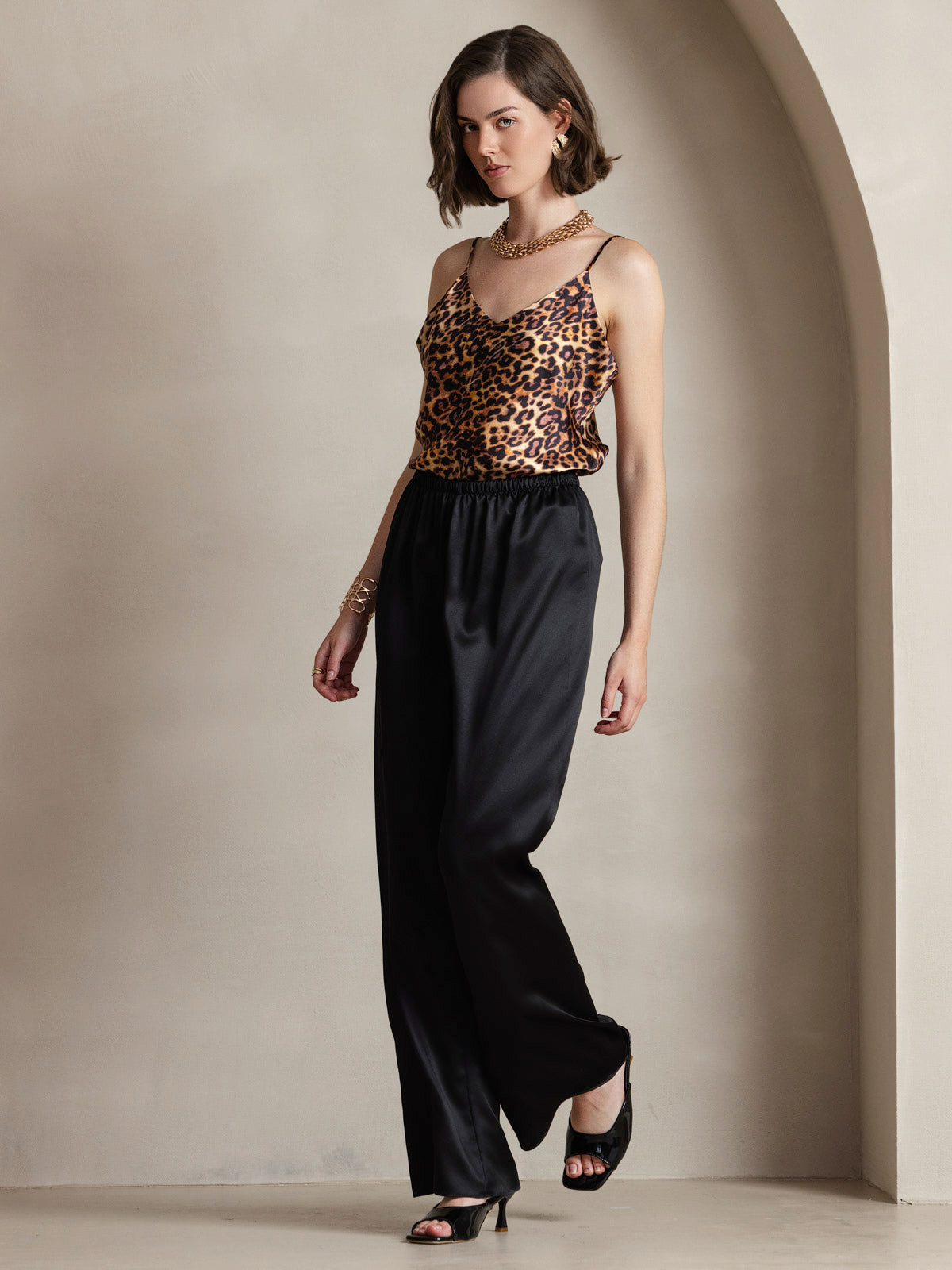 [Leopard] SilkSilky-NO V-Hals Camisole Topp 005