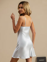 [Lyse Blå] SilkSilky-NO Spaghetti Strap V Neck Nattkjole 002