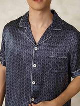 [Marine Ginkgo] SilkSilky-NO Short Sleeve Lapel Collar Pyjamas for menn 007