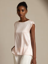 [Rosa] SilkSilky-NO Cap Sleeve Round Neck T-skjorte for Kvinner 003