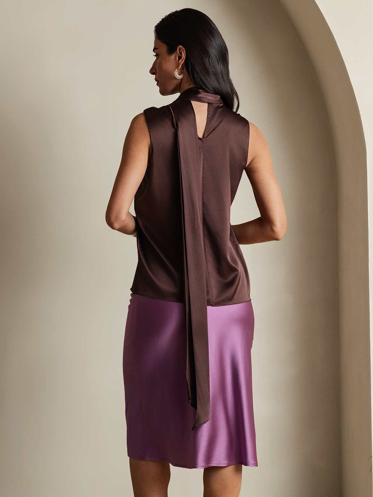 SilkSilky-NO 19Momme Silke Womens Shirt Kaffe 002