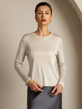 [Grå] SilkSilky-NO Long Sleeve Crew Neck T-skjorte for Kvinner 006
