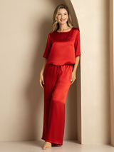 [Vin] SilkSilky-NO Halv erme Round Neck Pyjamas for Kvinner 006