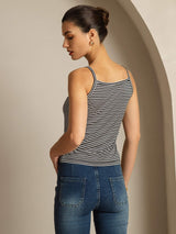 [Svart Stripe] SilkSilky-NO Square Neck Camisole Topp 002