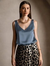 [Ekte Petrol] SilkSilky-NO Sleeveless V Neck Camisole Topp 003