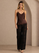[Brun] SilkSilky-NO V Neck Camisole Topp 006
