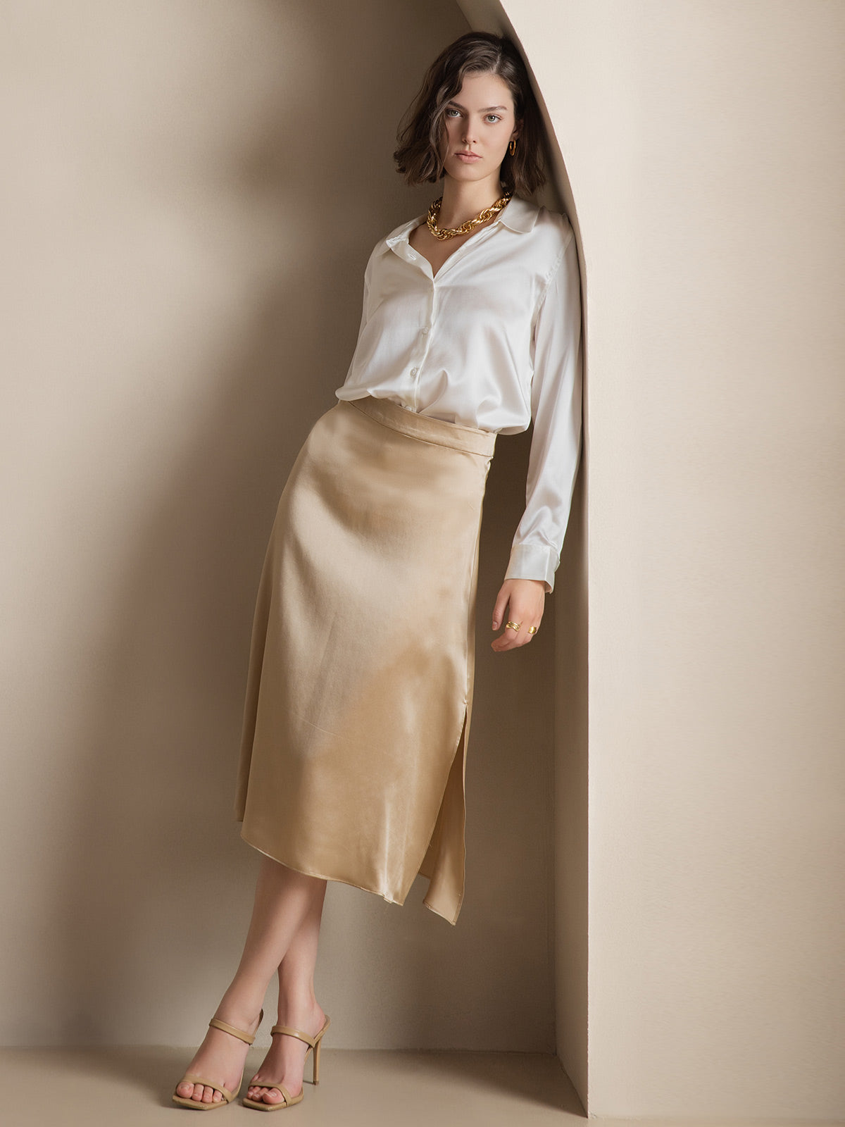 [Hvit] SilkSilky-NO Skjorte for Kvinner 005