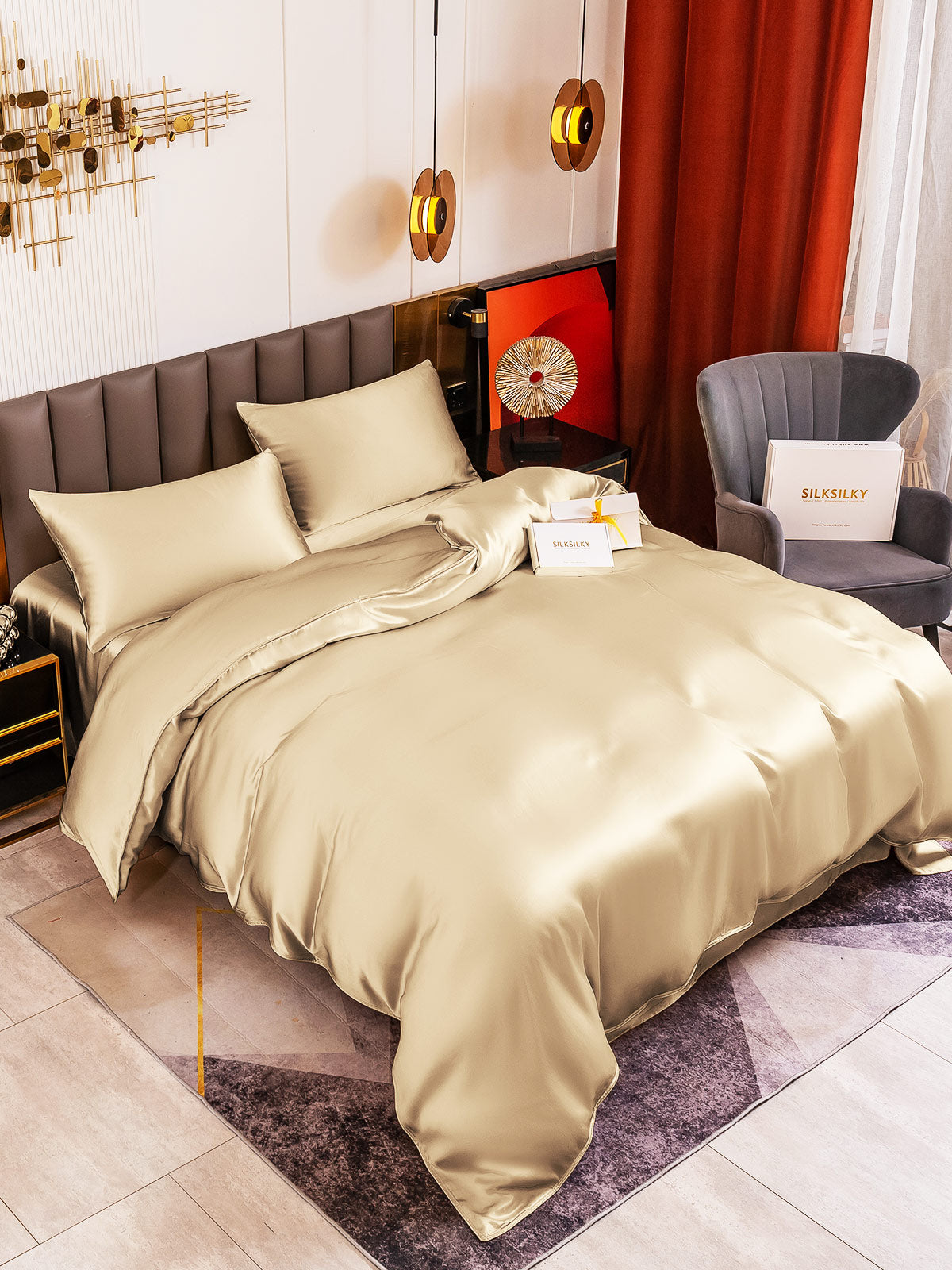 [Beige] SilkSilky-NO 19Momme Bedding Set 001