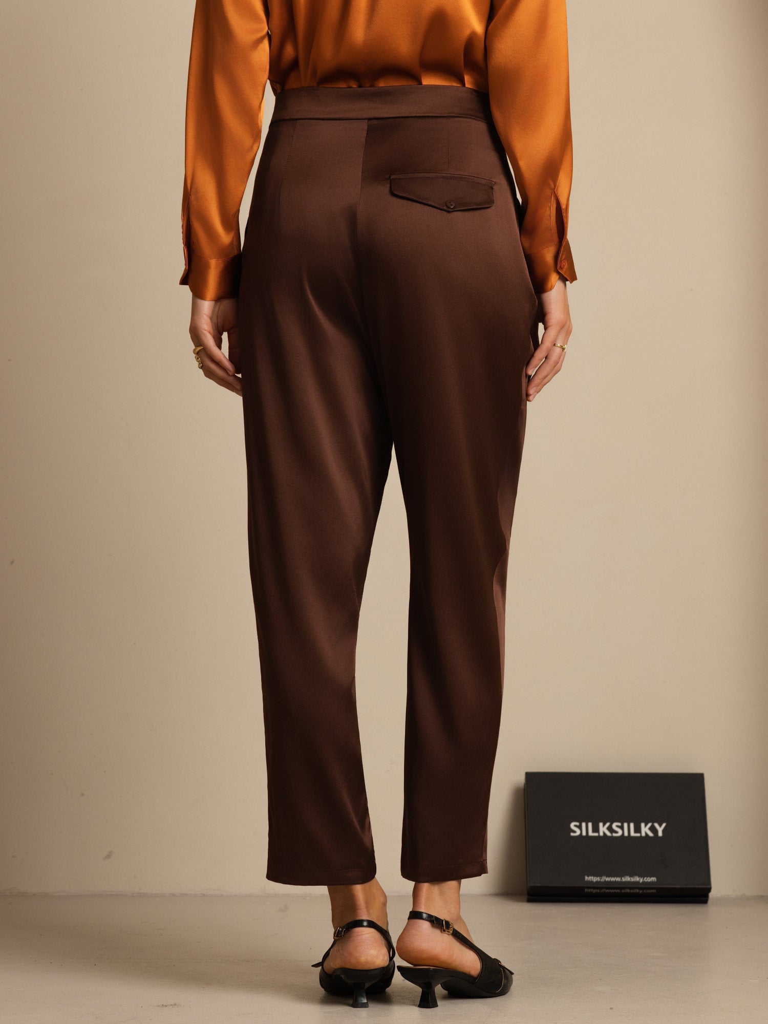 [Mørk Sjokolade] SilkSilky-NO 19Momme Silke Womens Pants 002