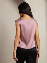 [Blek Mauve] SilkSilky-NO Cap Sleeve Cowl Neck T-skjorte for Kvinner 002