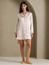 [Beige] SilkSilky-NO Long Sleeve Lapel Collar Soveskjorte 007