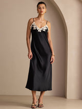 [Svart] SilkSilky-NO Spaghetti Strap V Neck Kjole 001