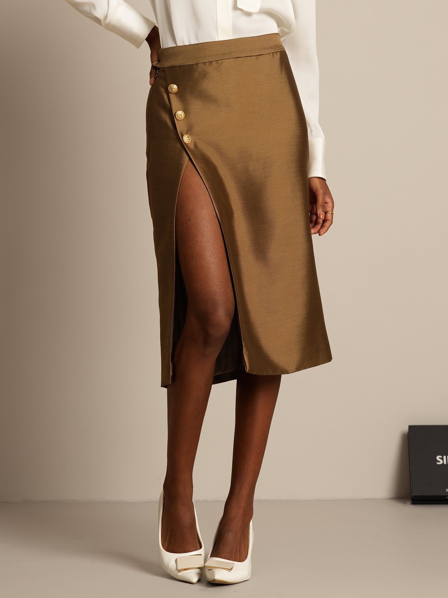 [Bronse] SilkSilky-NO 32Momme Silk-Wool Blend Skirt 006,