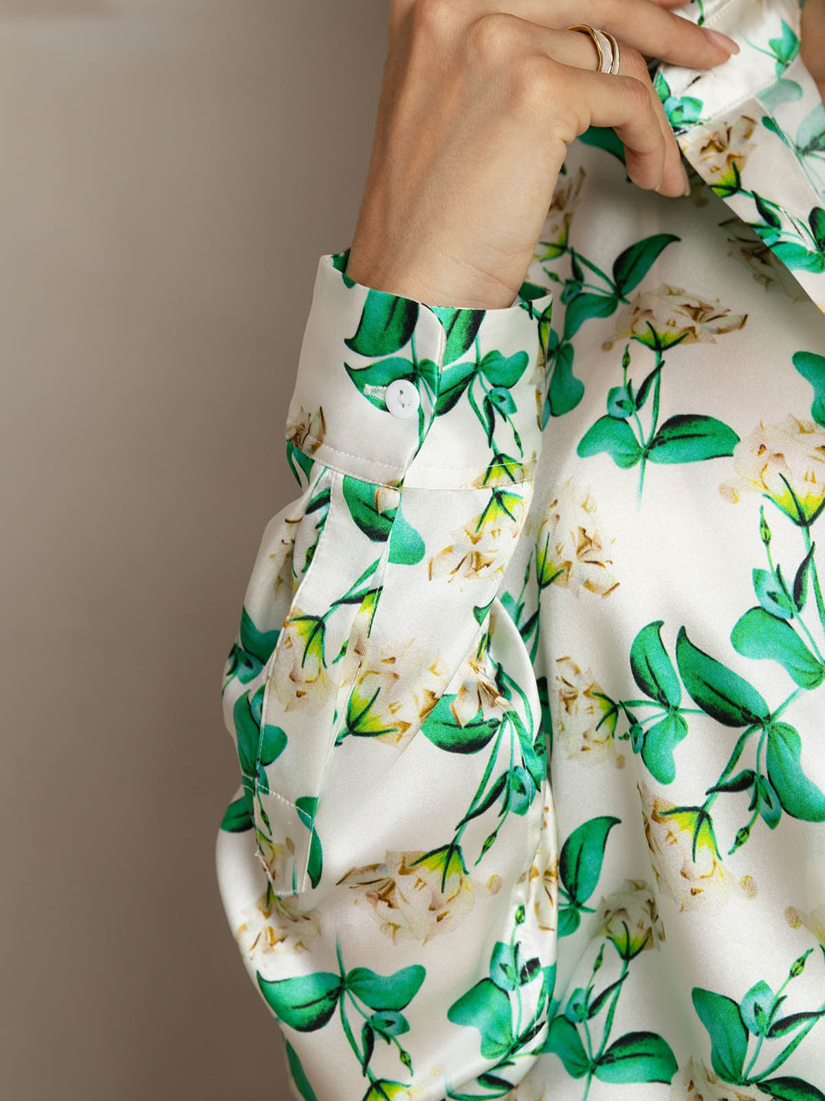 [Grønn Blomster] SilkSilky-NO Silke Womens Shirt 004