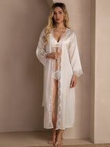 [Hvit] SilkSilky-NO 3/4 Sleeve Womens Robe 007