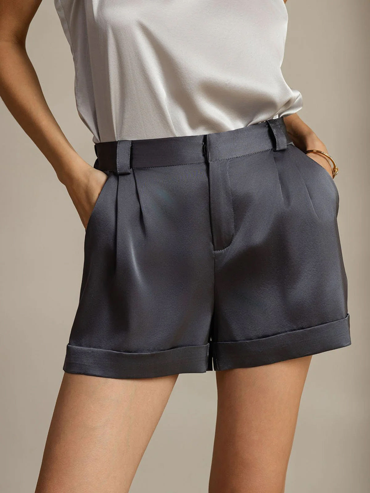 [Mørkegrå] SilkSilky-NO 19Momme Silke Womens Shorts 001