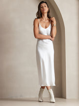 [Hvit] SilkSilky-NO Spaghetti Strap V Neck Kjole 006