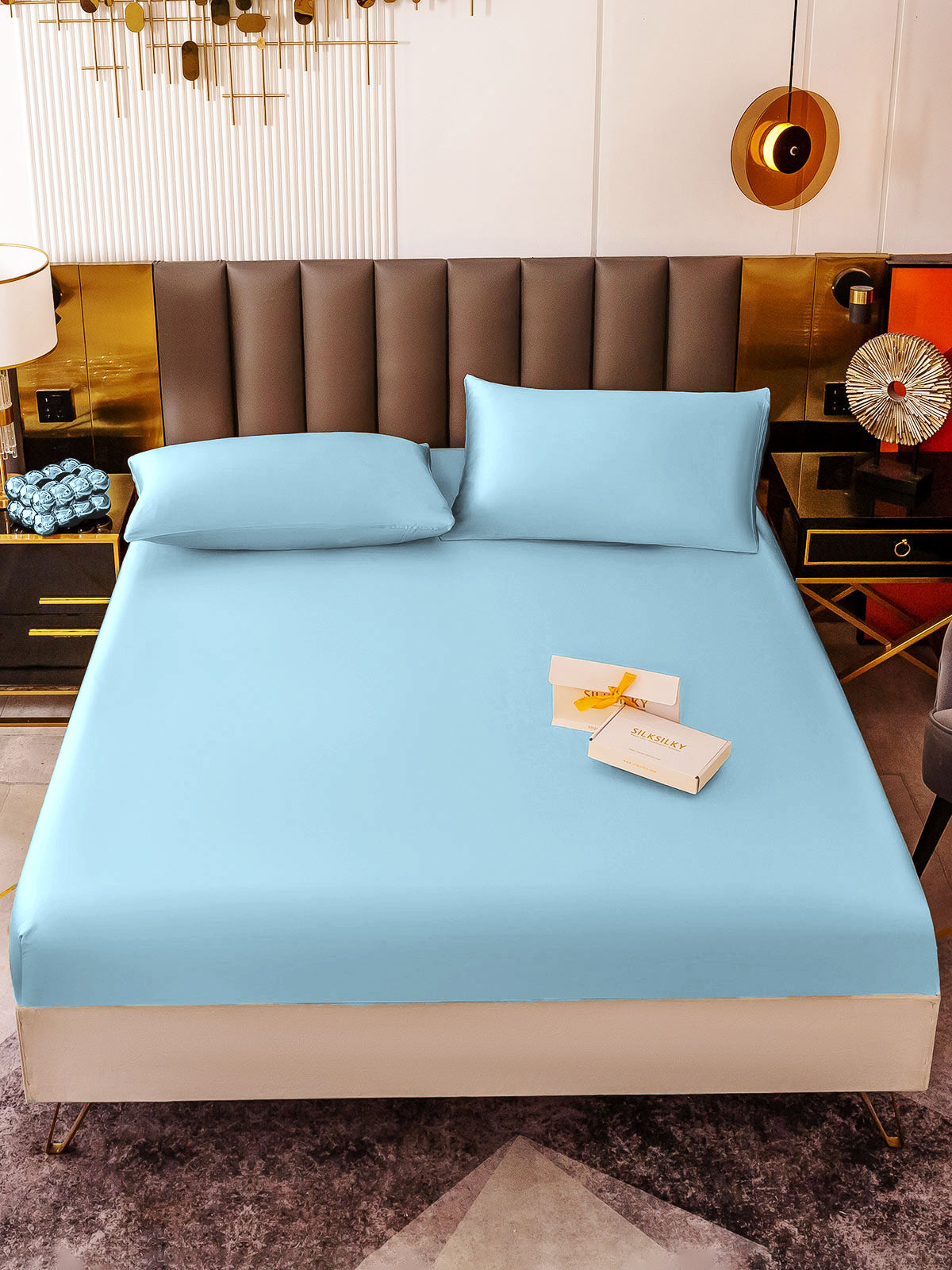 [Lyse Blå] SilkSilky-NO 19Momme Bedding Set 002