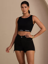 [Svart] SilkSilky-NO Sleeveless Crew Neck Camisole Topp 007