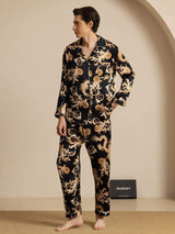 [Svart Drage] SilkSilky-NO Long Sleeve Lapel Collar Pyjamas for menn 006