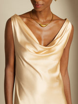 [Champagne] SilkSilky-NO Sleeveless Cowl Neck Kjole 003