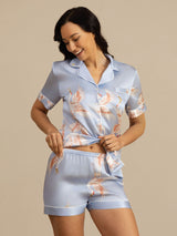 [Lyse Blå] SilkSilky-NO Short Sleeve Lapel Collar Pyjamas for Kvinner 004