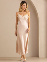 [Rosa] SilkSilky-NO Spaghetti Strap V Neck Kjole 003