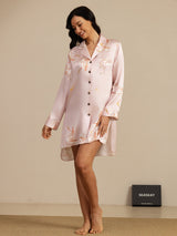 [Rosa] SilkSilky-NO Long Sleeve Lapel Collar Soveskjorte 007
