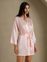 [Lyserosa] SilkSilky-NO 3/4 Sleeve Morgenkåpe for Kvinner 003