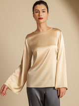 [Champagne] SilkSilky-NO Long Sleeve Boat Neck Bluse 001