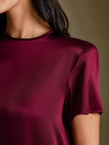 [Mørkerød] SilkSilky-NO Short Sleeve Crew Neck Kjole 004