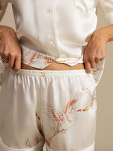 [Hvit] SilkSilky-NO Short Sleeve Lapel Collar Pyjamas for Kvinner 005
