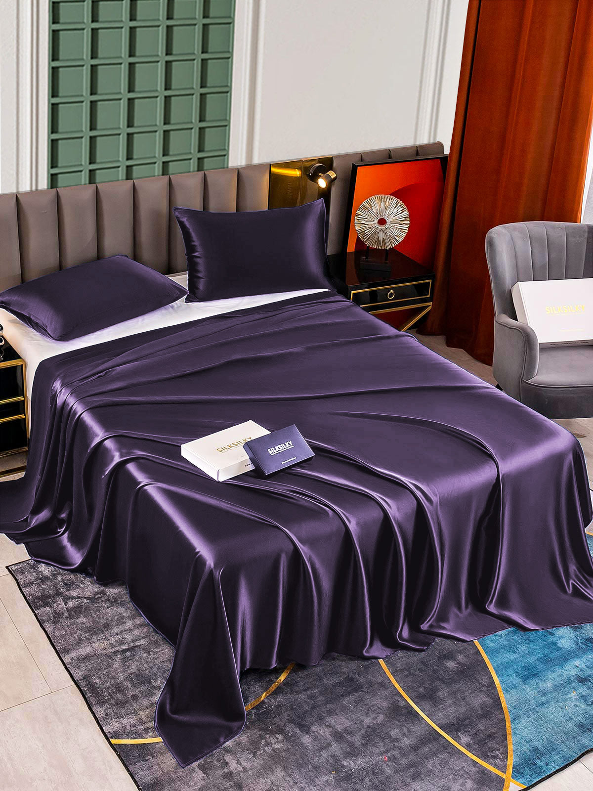 [Mørklilla] SilkSilky-NO 22Momme Bedding Set 002,