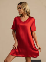 [Vin] SilkSilky-NO Half Sleeve V Neck Nattkjole 003