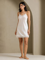 [Hvit] SilkSilky-NO Spaghetti Strap V Neck Nattkjole 009