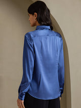 [Ekte Petrol] SilkSilky-NO Long Sleeve Lapel Collar Skjorte for Kvinner 002