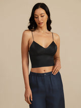 [Svart] SilkSilky-NO Spaghetti Strap V Neck Camisole Topp 003