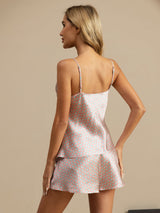 [Rosa Hjerte Geo] SilkSilky-NO 19Momme Spaghetti Stropp V Hals Camisole sett 002
