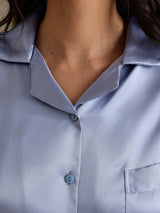 [Stål Blå] SilkSilky-NO Long Sleeve Lapel Collar Pyjamas for Kvinner 004