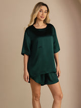 [Mørk Grønn] SilkSilky-NO Short Sleeve Round Neck Pyjamas for Kvinner 003