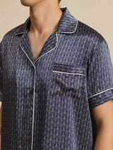 [Marine Ginkgo] SilkSilky-NO Short Sleeve Lapel Collar Pyjamas for menn 009