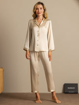 [Champagne] SilkSilky-NO Long Sleeve Lapel Collar Pyjamas for Kvinner 001